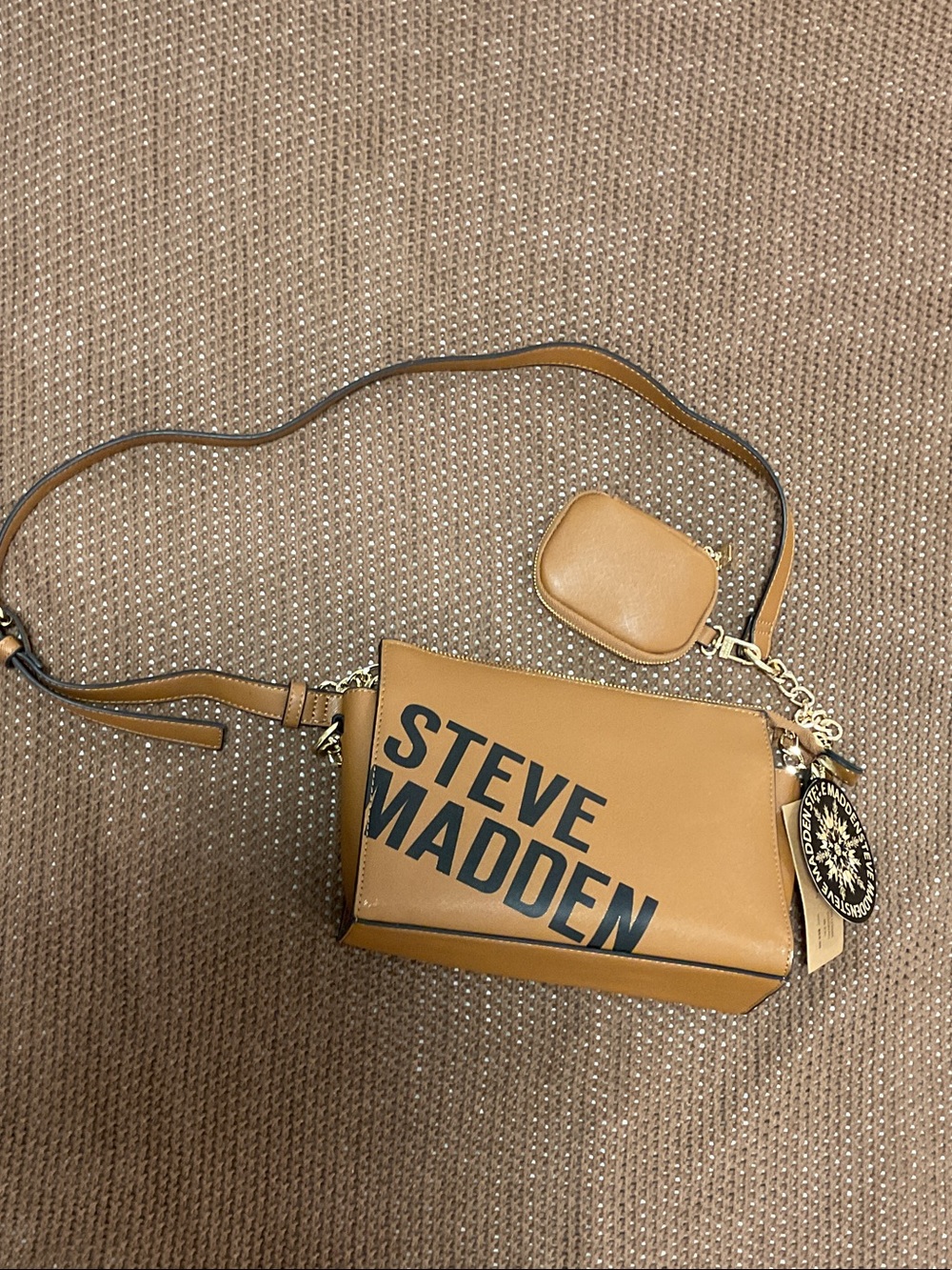 Steve Madden Tan Logo Camera Crossbody with Coin Pouch